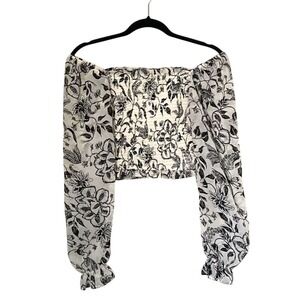 Japna Floral Crop Top Size XS Smocked‎ Off Shoulder Long Sleeve Blouse